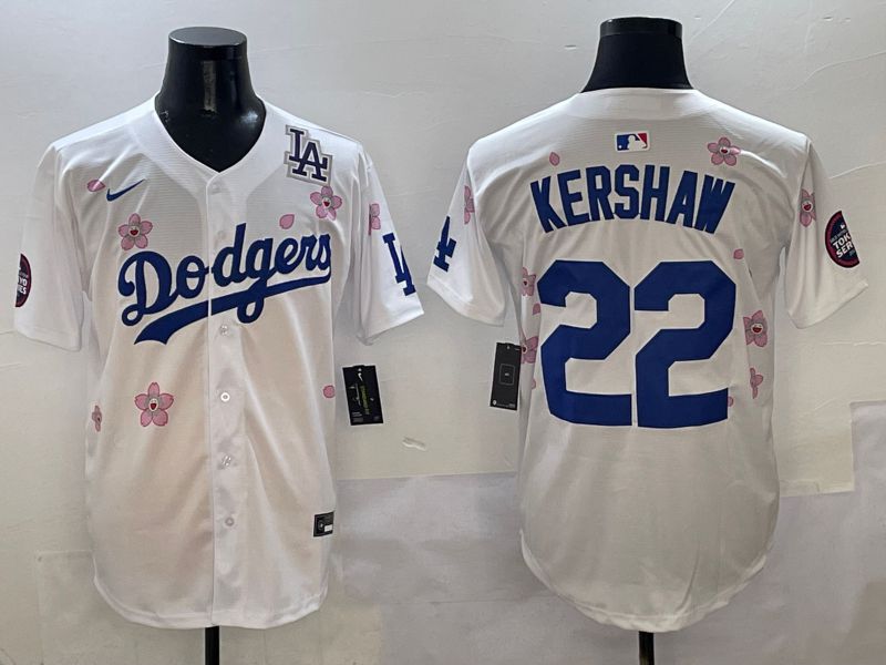 Men Los Angeles Dodgers #22 Kershaw White Sakura Edition 2025 Nike MLB Jersey style 8->los angeles dodgers->MLB Jersey